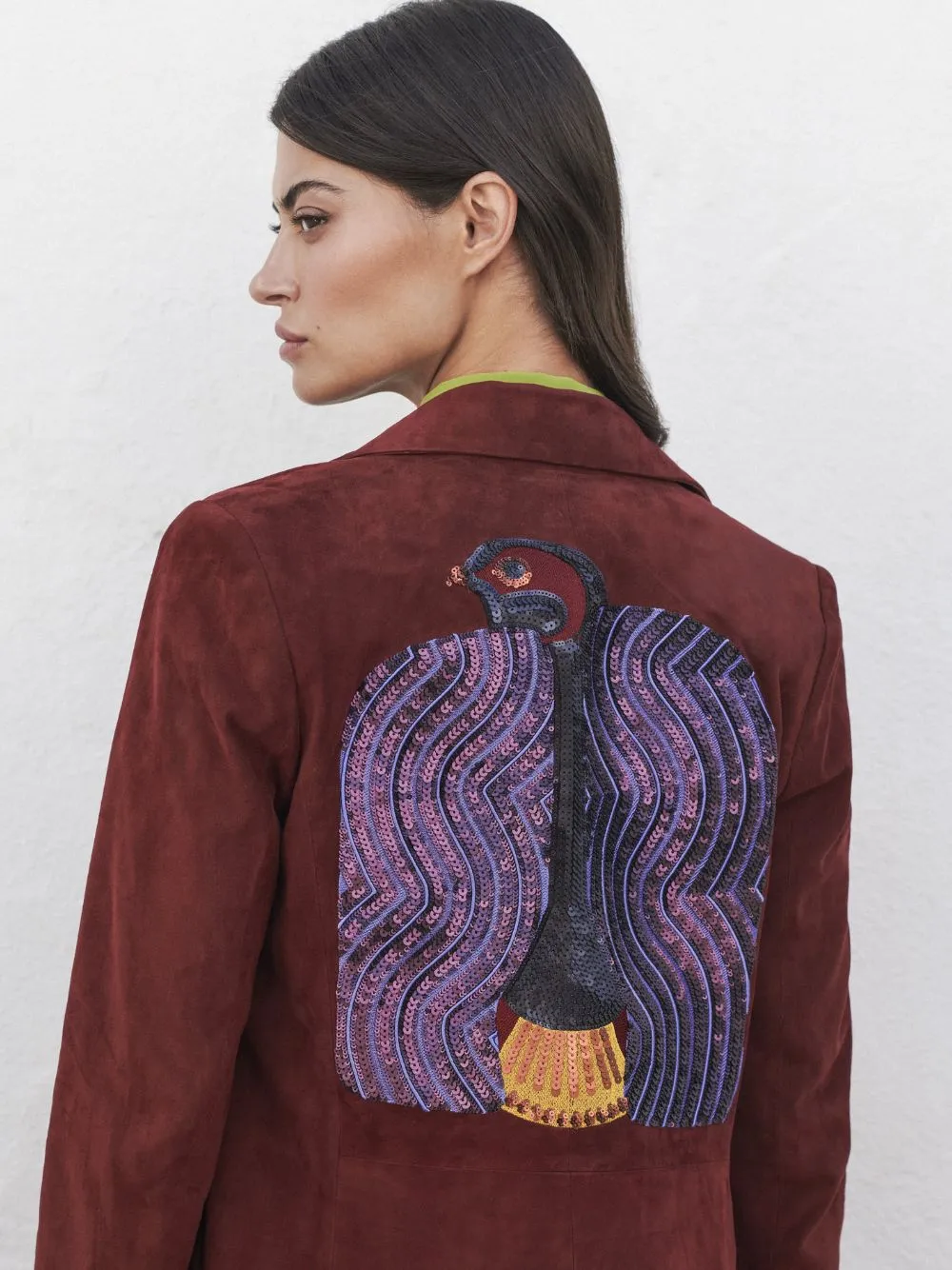Paula Embroidered Leather Blazer