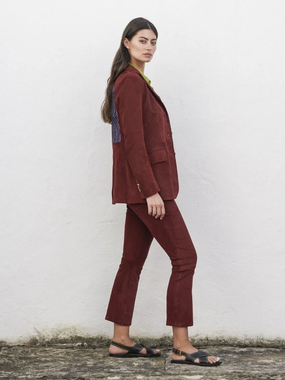 Paula Embroidered Leather Blazer