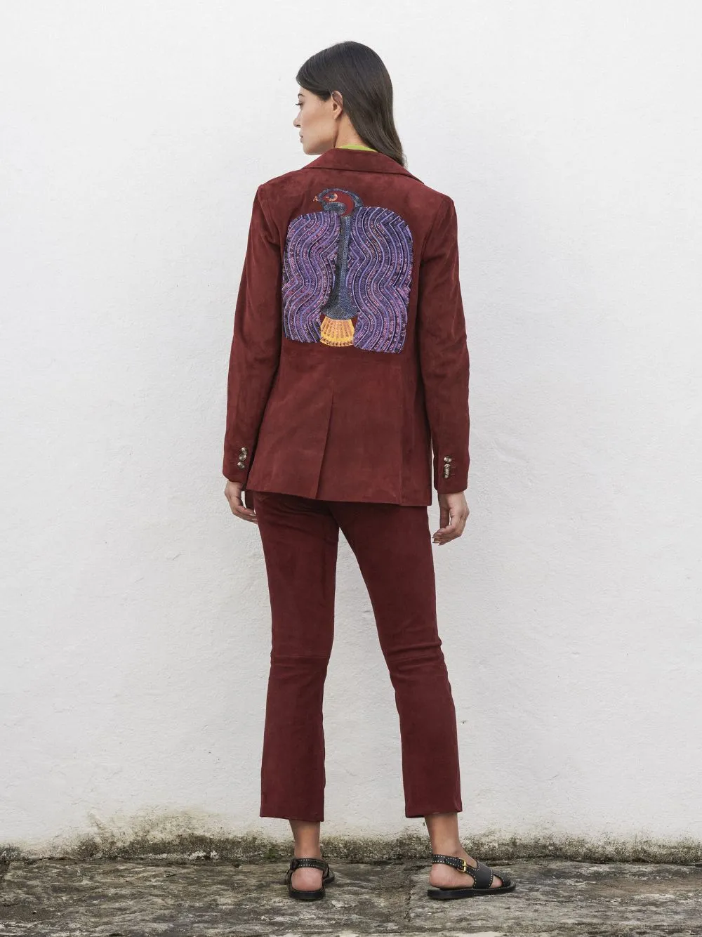 Paula Embroidered Leather Blazer