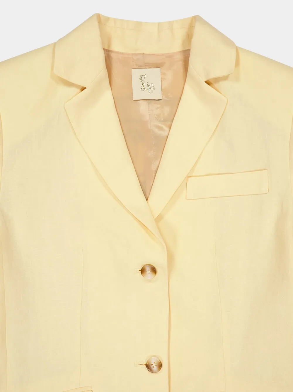 Paula Vanilla Custard Linen Blazer with Embroidered Patches