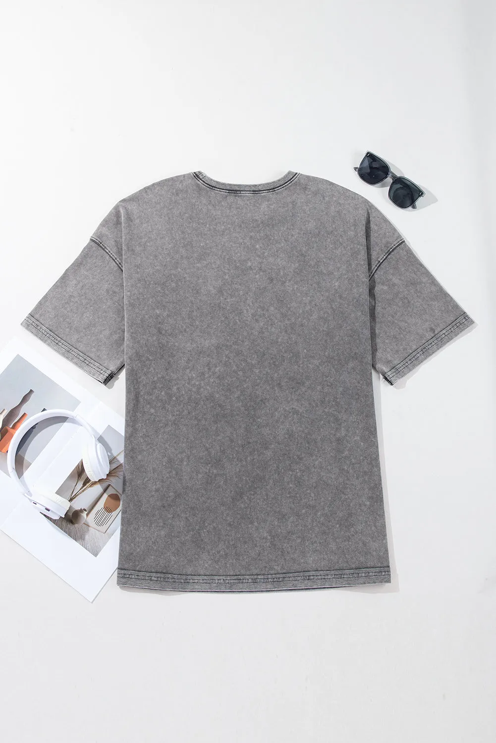 Philippine Gray Mineral Wash Half Sleeve Boyfriend Vintage T Shirt