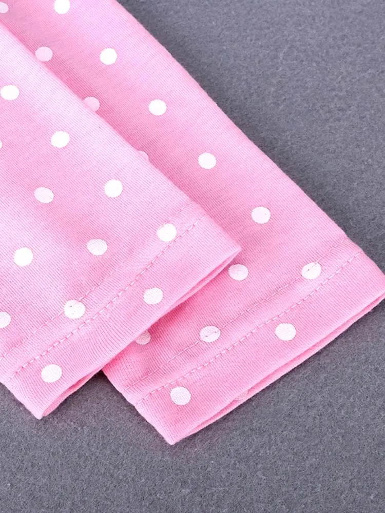Pink Spotty Bunny Long Sleeved Girls Dress with Bunny Applique Details