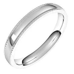 Platinum 3 mm Rope Half Round Comfort Fit Band Size 7