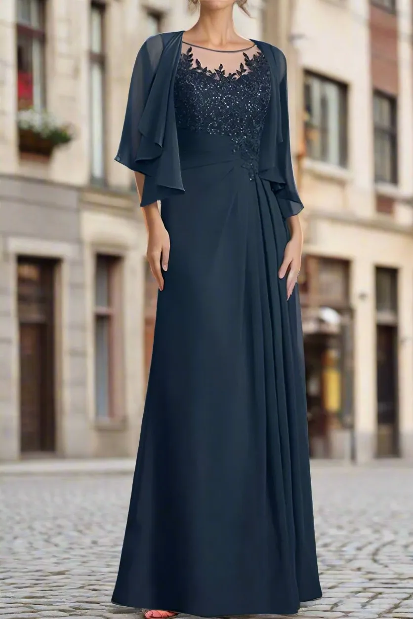Pleats A Line Scoop Neck Floor Length Mother of The Bride Dresses