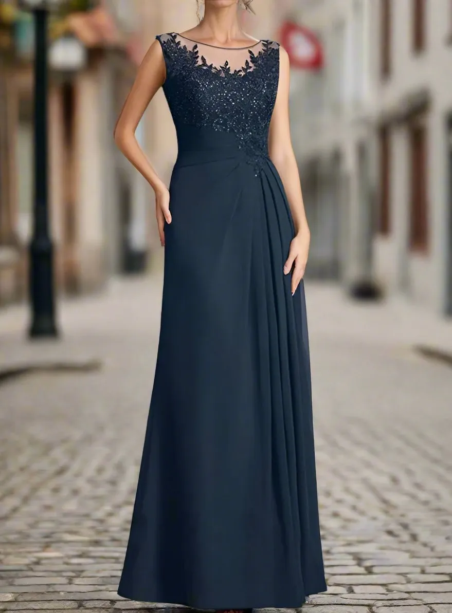 Pleats A Line Scoop Neck Floor Length Mother of The Bride Dresses