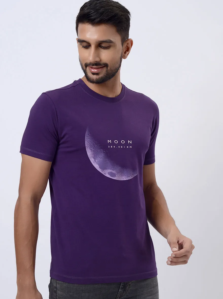 Purple Printed Slim Fit T-Shirt | JadeBlue