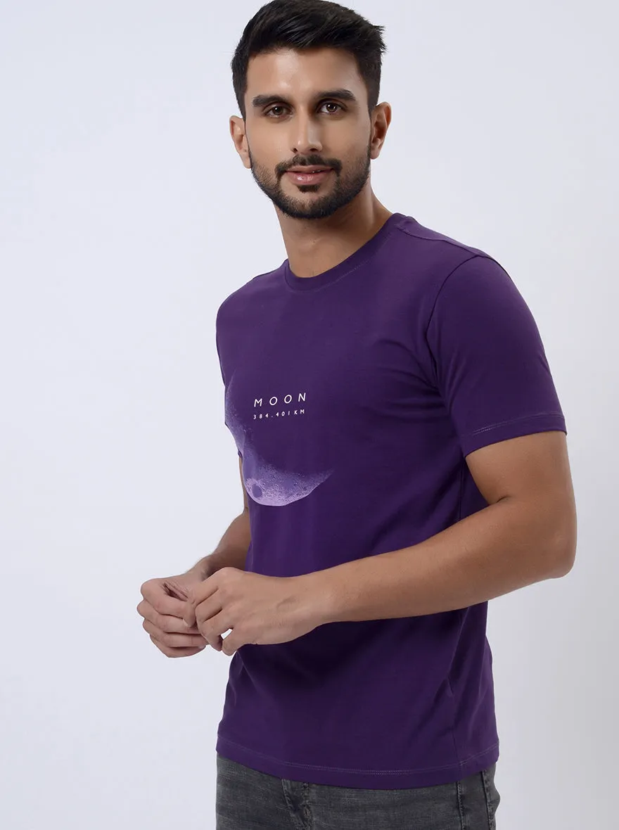 Purple Printed Slim Fit T-Shirt | JadeBlue