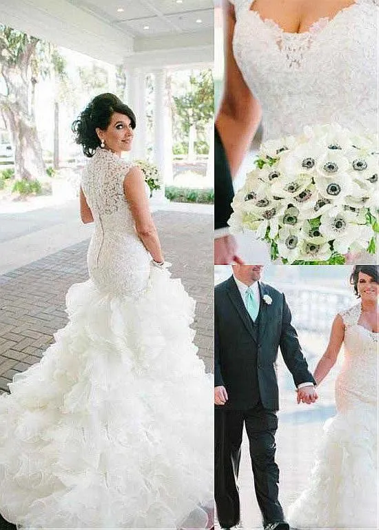 Queen Anne Neckline Mermaid Wedding Dresses