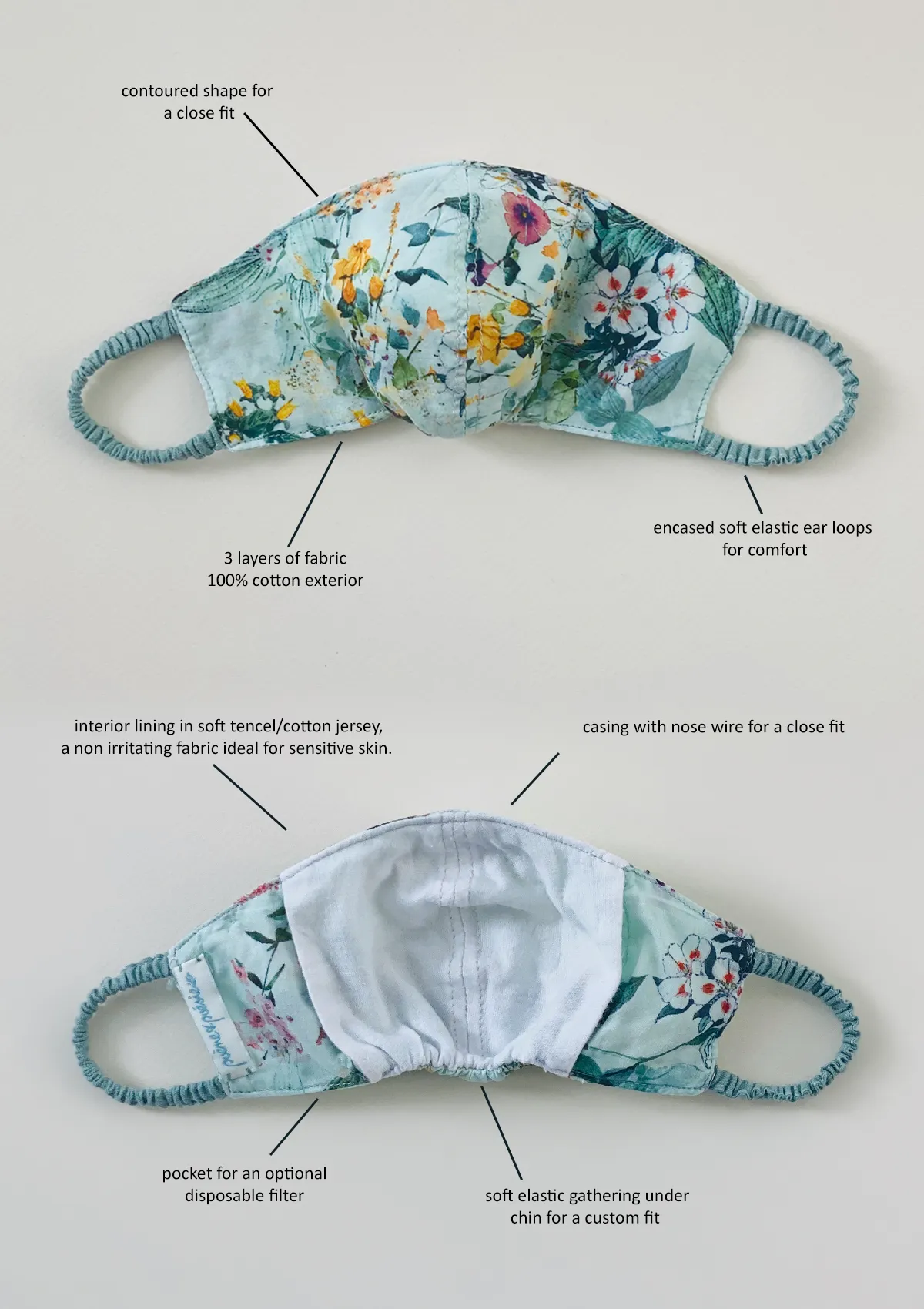 "Be Safe. Be Kind" Hand Smocked Heirloom Mask - Swiss Dot, Vintage Peach