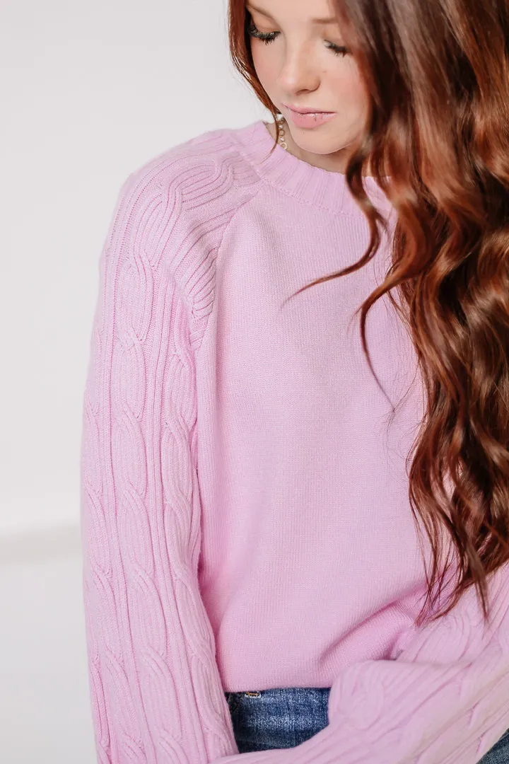 Raglan Cable Knit Sweater | Lilac