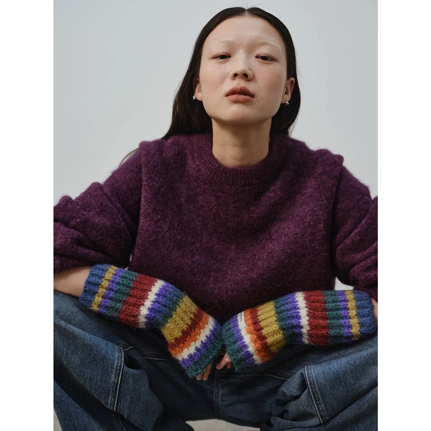 Rainbow Candy Half-High Collar Wool Sweater