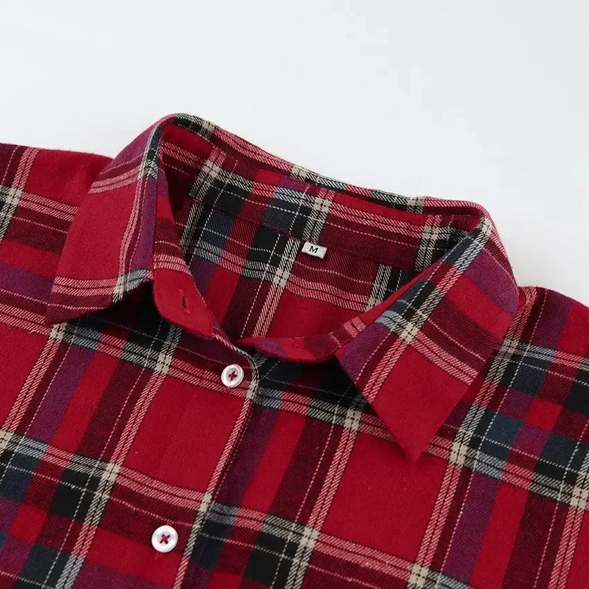 Red Plaid Shirt with Chest Pocket in Oversized Y2K Style