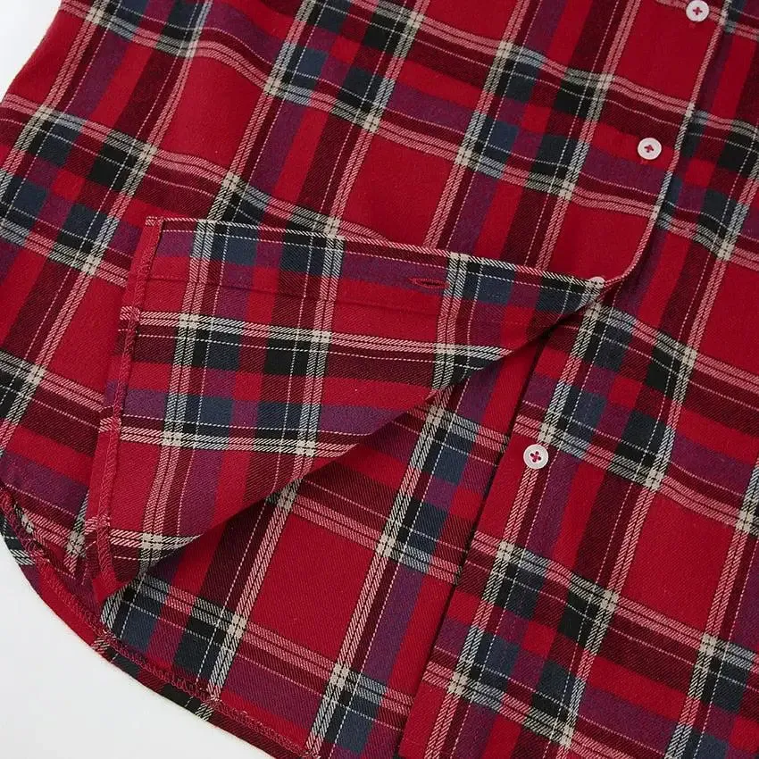 Red Plaid Shirt with Chest Pocket in Oversized Y2K Style