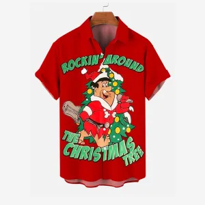 Retro Comic Christmas Print Short Sleeve Shirt