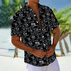 Retro Letters Geometric 3D Digital Print Men's Button Pocket Short Sleeve Shirt 2408006676