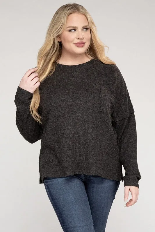 Ribbed Brushed Melange Sweater, Various Colors, Zenana