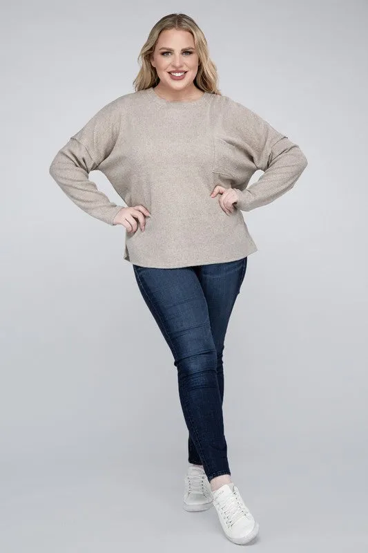 Ribbed Brushed Melange Sweater, Various Colors, Zenana