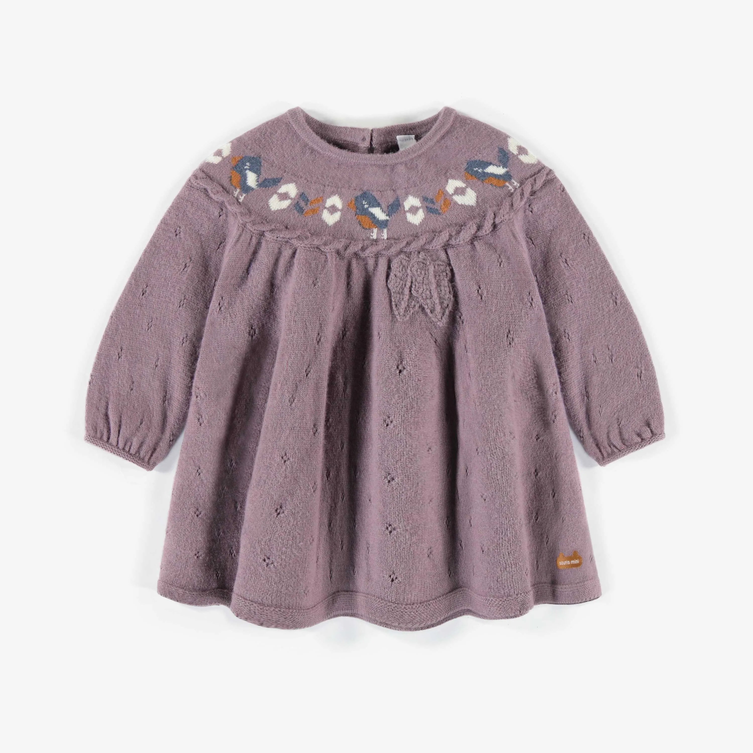 Robe de maille mauve, naissance || Purple knitted dress, newborn
