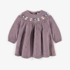 Robe de maille mauve, naissance || Purple knitted dress, newborn