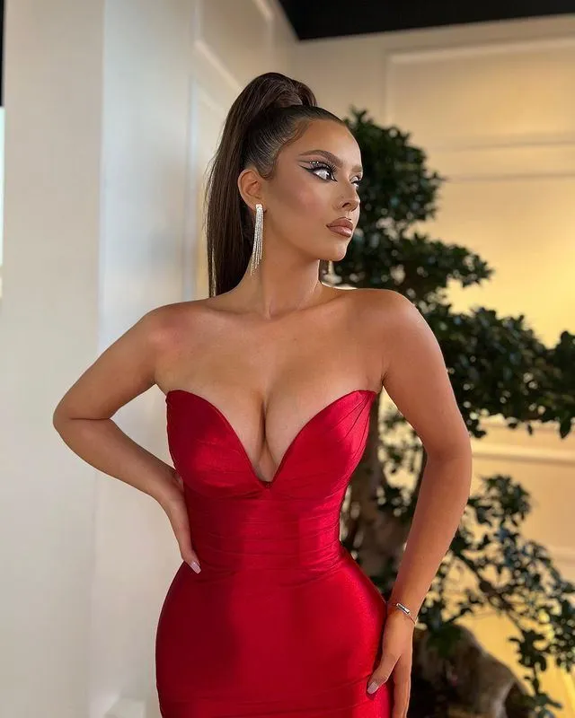 Sexy Sweetheart Mermaid Satin Red Long Prom Dresses PDS0293