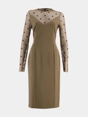 Sheer Monogram V-Neck Midi Dress