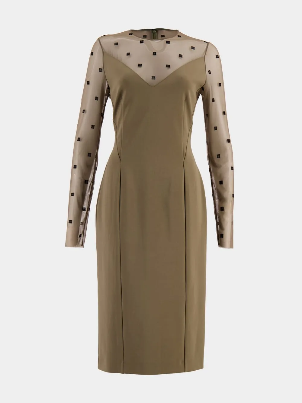 Sheer Monogram V-Neck Midi Dress