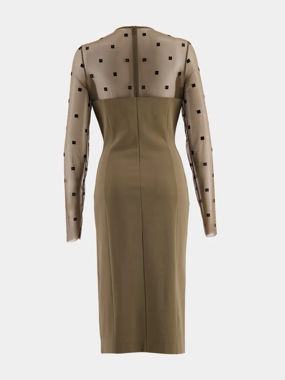 Sheer Monogram V-Neck Midi Dress