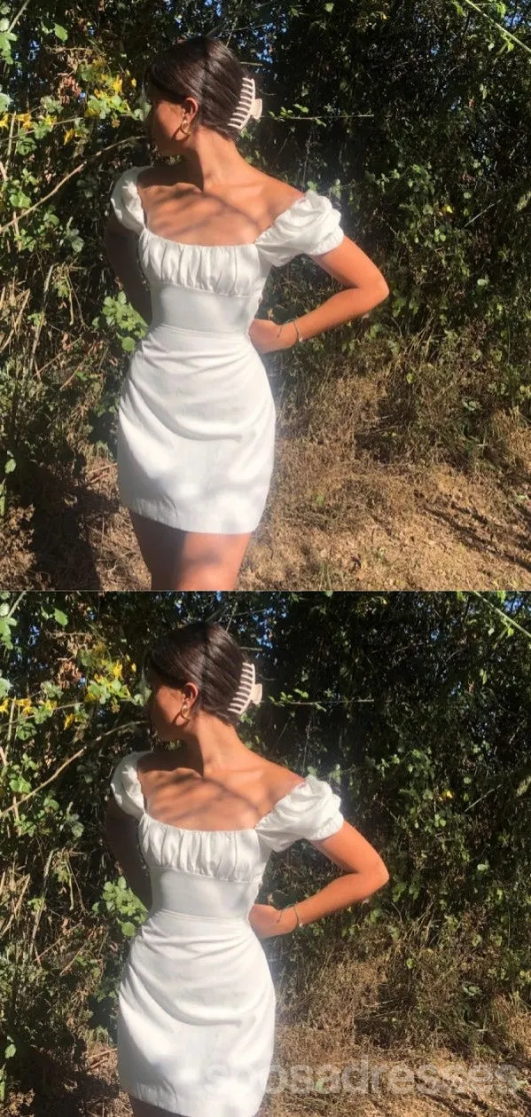 Simple White Sheath Square Mini Short Prom Homecoming Dresses Online,CM975
