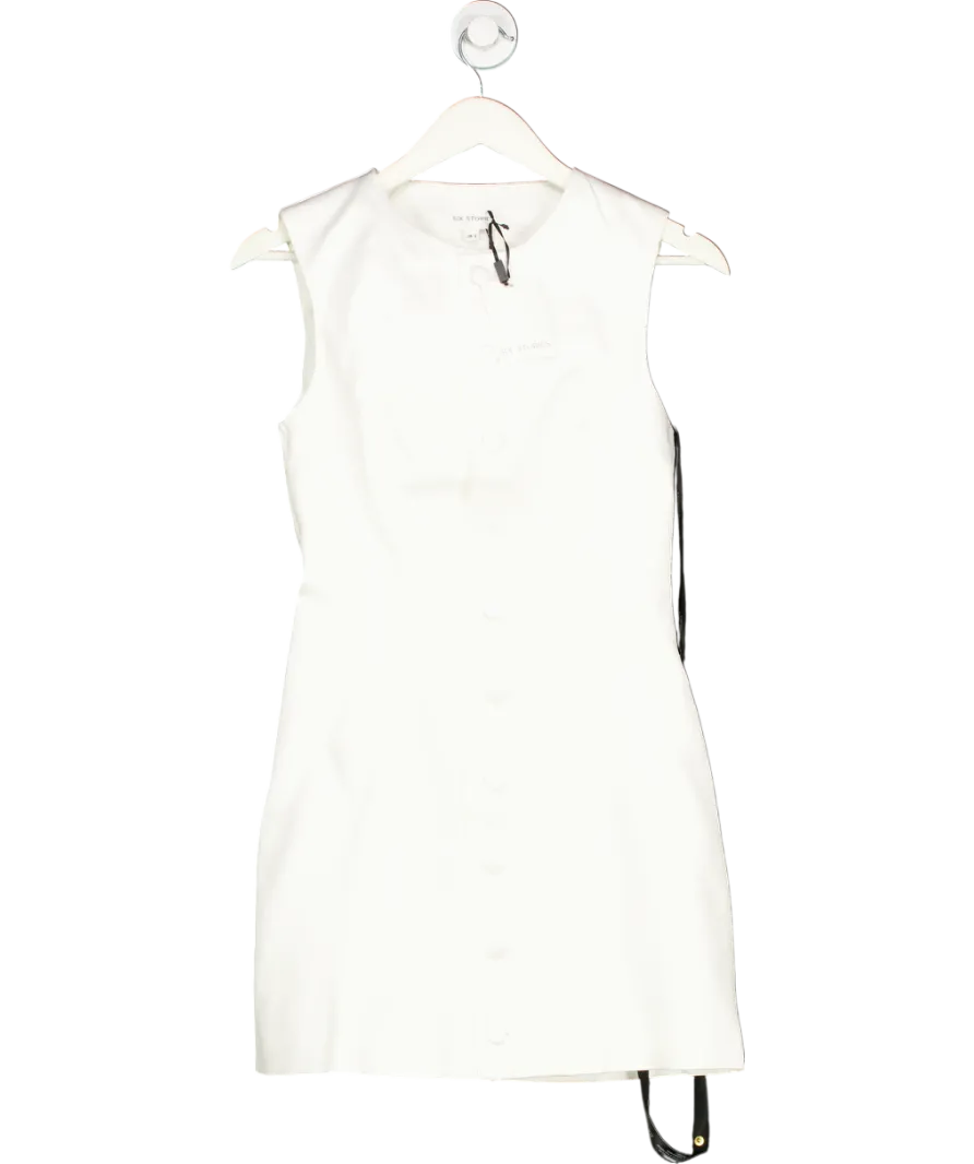 Six Stories White Button Through Satin Tailored Mini Dress UK 8