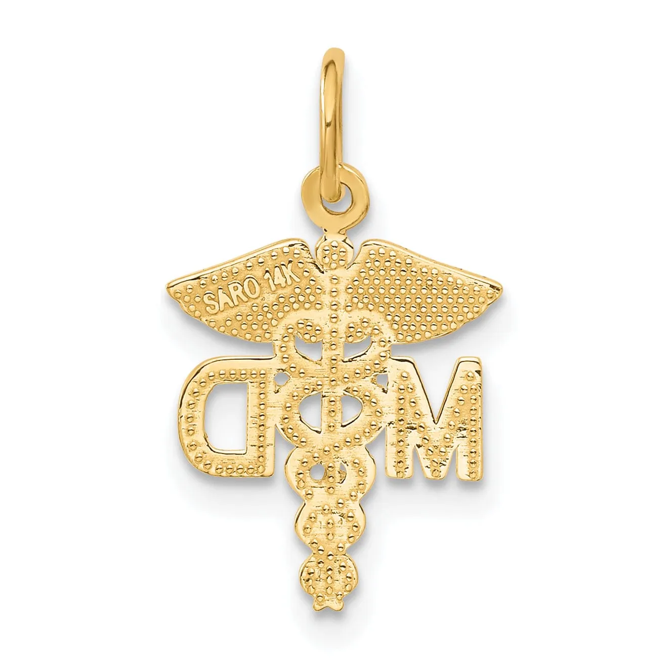 Solid 14k Yellow Gold M.D. Caduceus Pendant