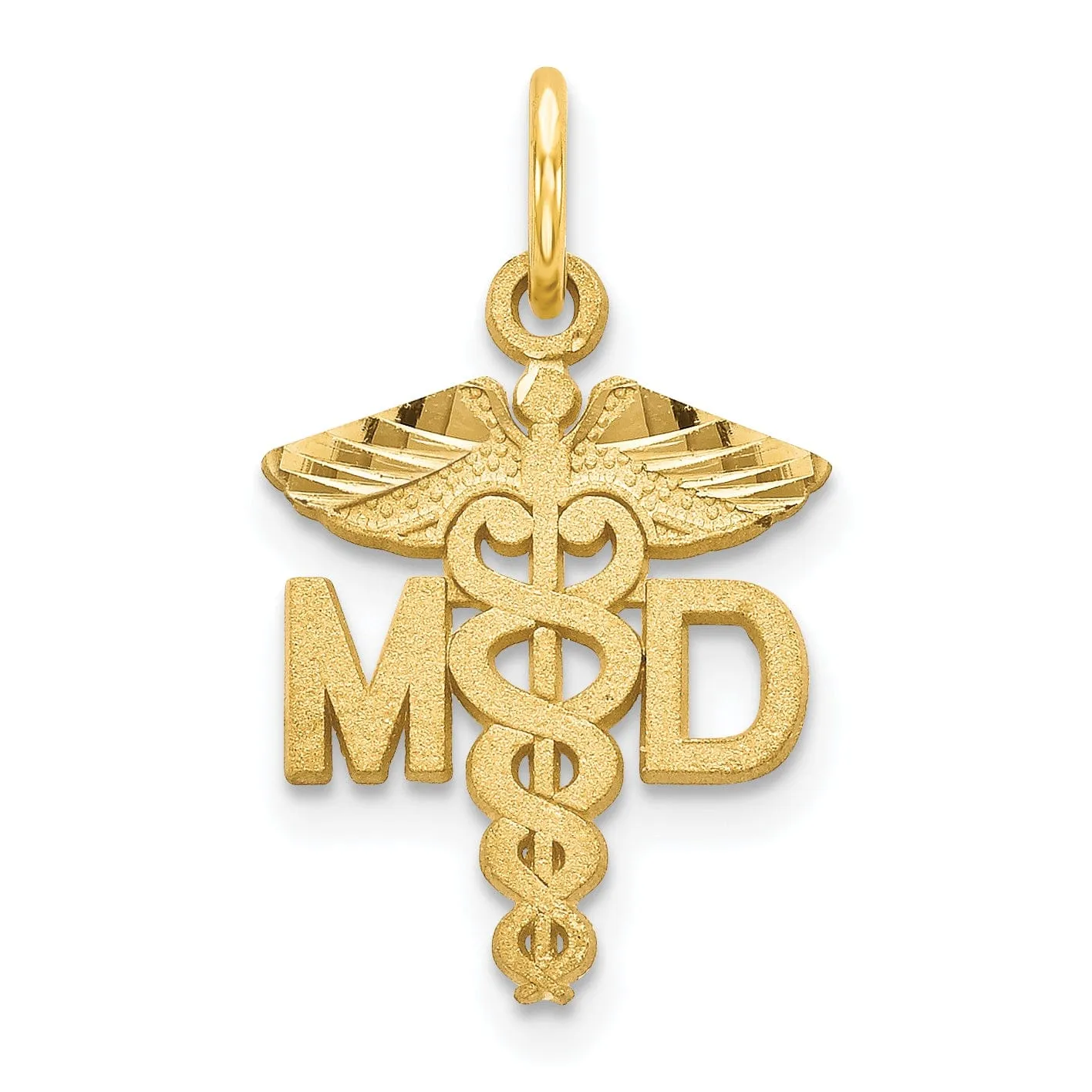 Solid 14k Yellow Gold M.D. Caduceus Pendant
