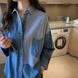 Solid Blue Oversized Denim Shirt