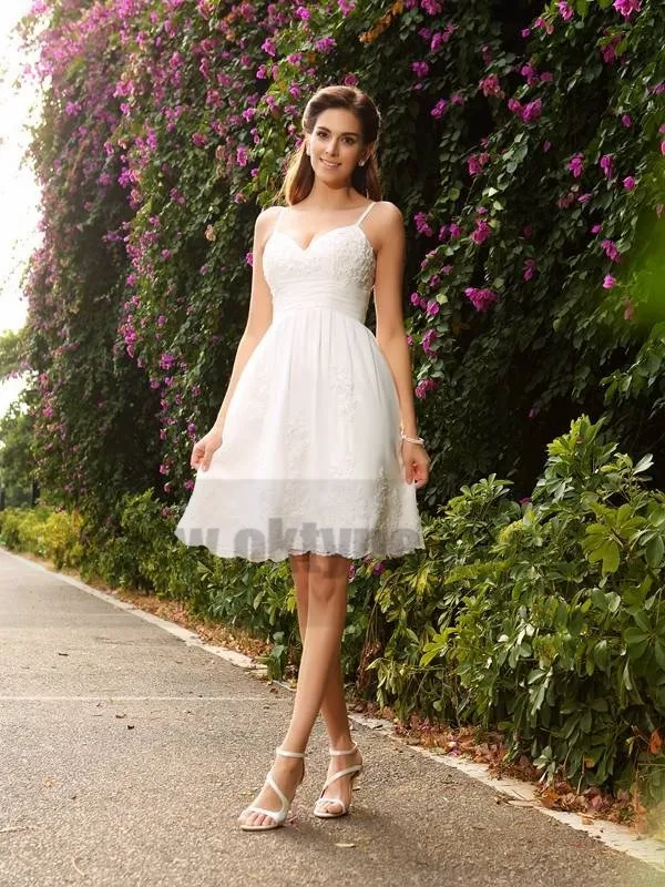 Spaghetti Straps Cheap Lace Short Wedding Dresses Online, TYP0796