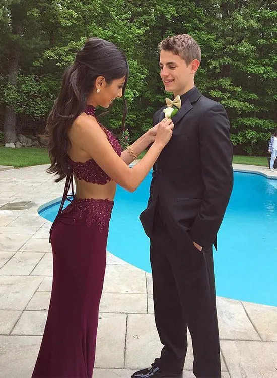 Special A Line 2 Pieces Mermaid Lace Prom Dress, 2 Pieces Formal Dress, Lace Graduation Dress