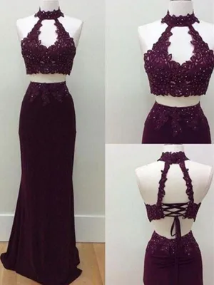 Special A Line 2 Pieces Mermaid Lace Prom Dress, 2 Pieces Formal Dress, Lace Graduation Dress