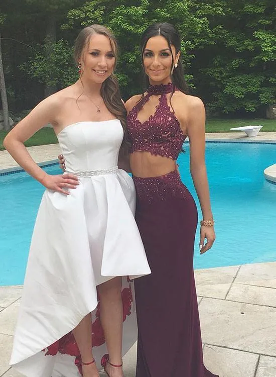 Special A Line 2 Pieces Mermaid Lace Prom Dress, 2 Pieces Formal Dress, Lace Graduation Dress