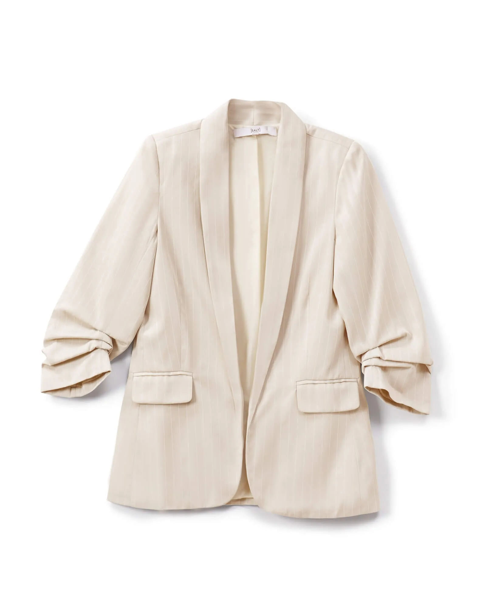 Spunky Striped Ruched Sleeve Blazer - Off White