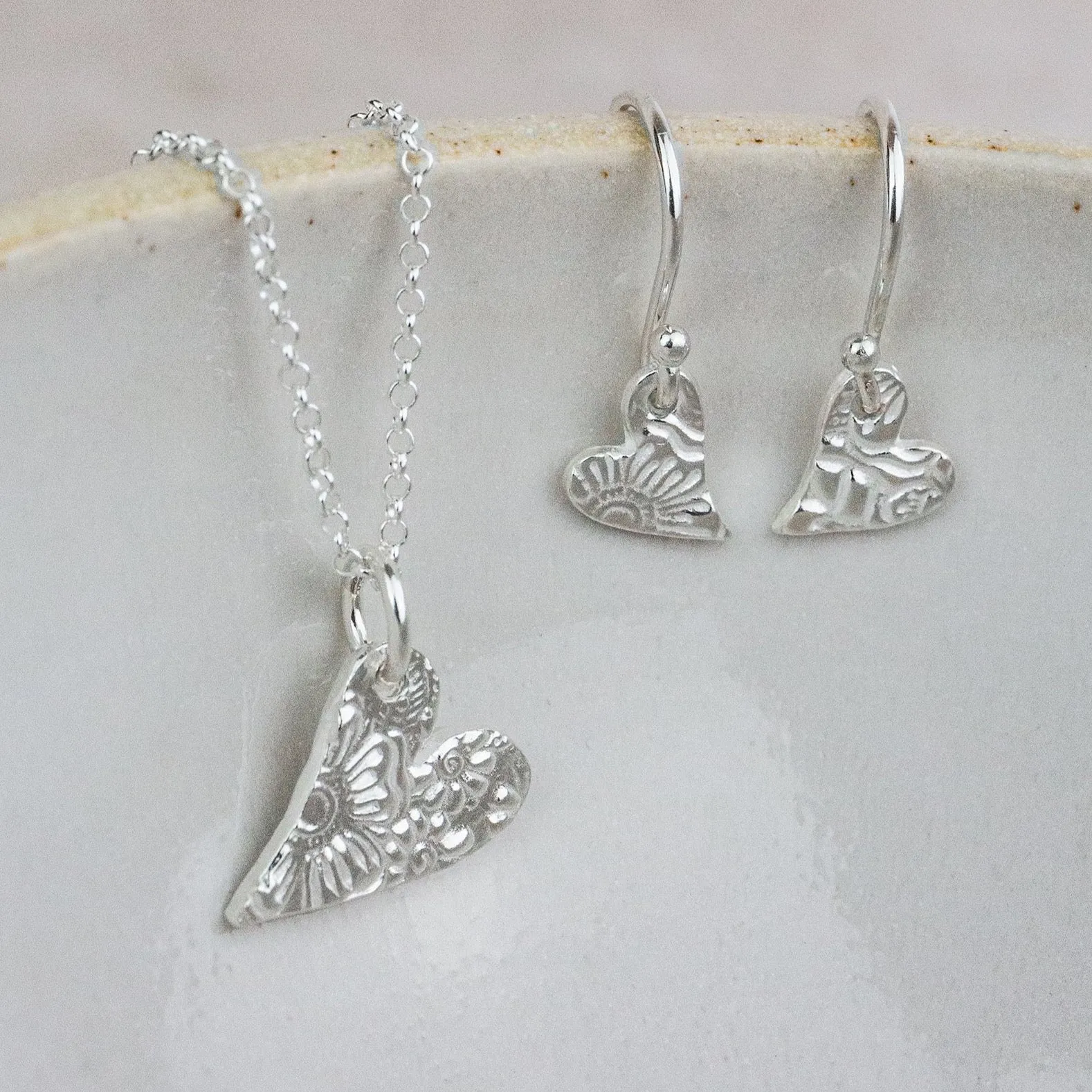 Sterling Silver Small Textured Tilted Heart Pendant