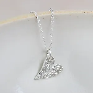 Sterling Silver Small Textured Tilted Heart Pendant