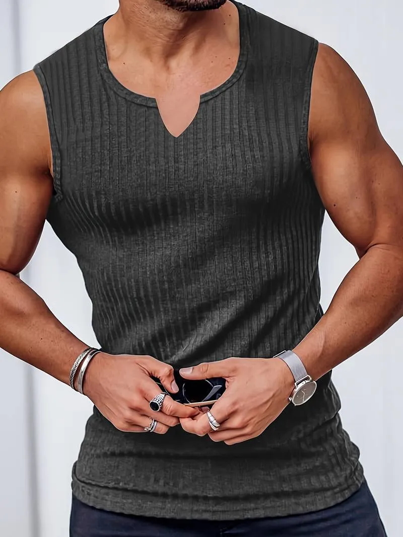 Stretch Rib Knit Dylan Tank Top, V-Neck