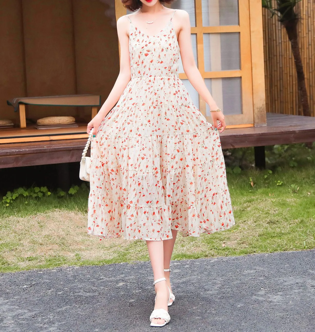 Stylish Beach Calf-length Strappy Camisole Dress