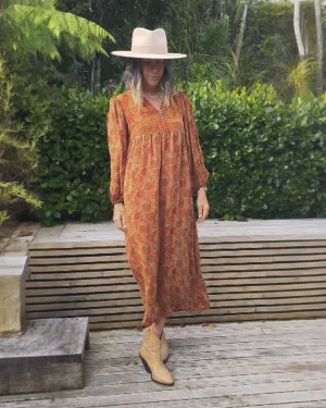 Sundance Revival Dress - cream with tangerine red and lime paisley