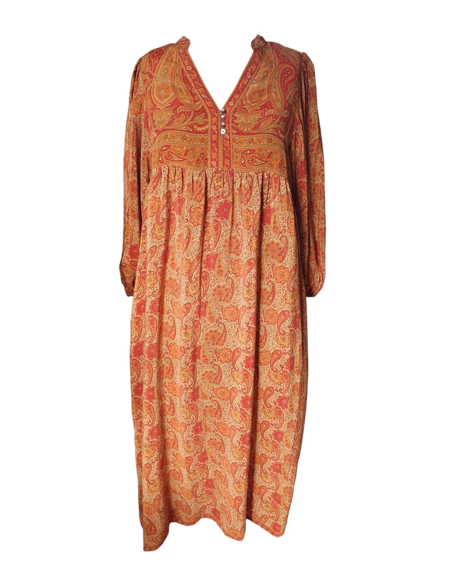 Sundance Revival Dress - cream with tangerine red and lime paisley