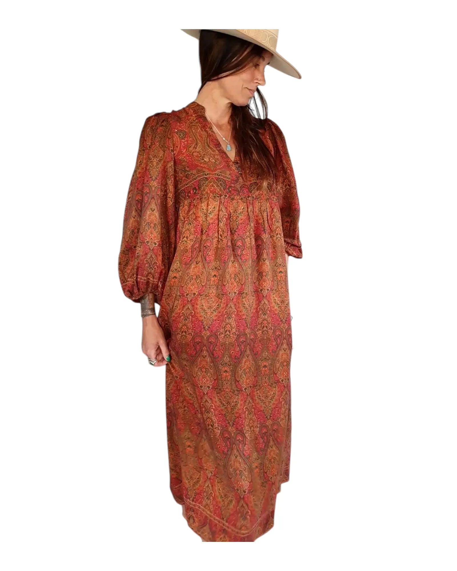 Sundance Revival Dress - red with tangerine and gold paisley