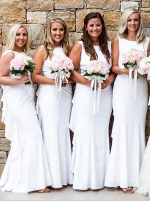 Sweetheart Mermaid Spaghetti Strap White Bridesmaid Dresses