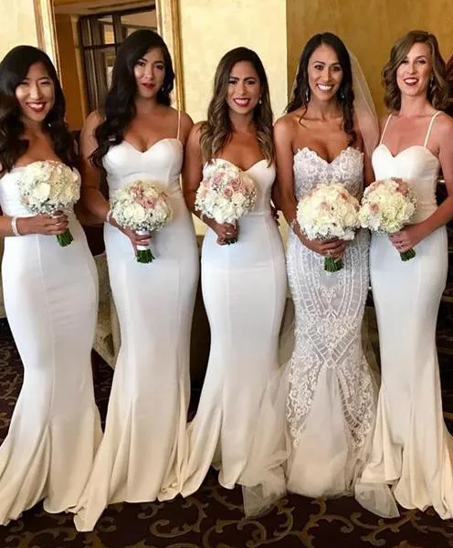 Sweetheart Mermaid Spaghetti Strap White Bridesmaid Dresses
