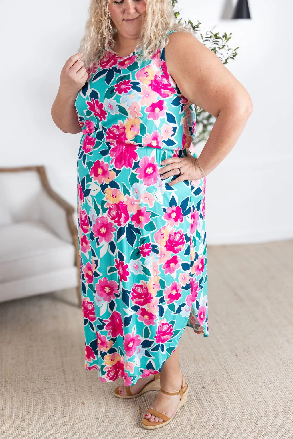 Sydney Scoop Dress - Aqua Floral