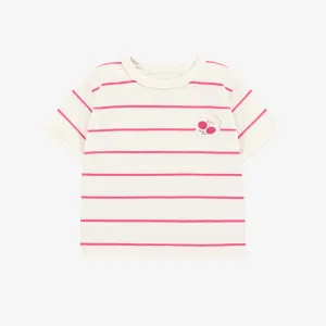 T-shirt à manches courtes rose et blanc avec rayure, Bébé || White and pink short sleeves T-shirt with stripes, Baby