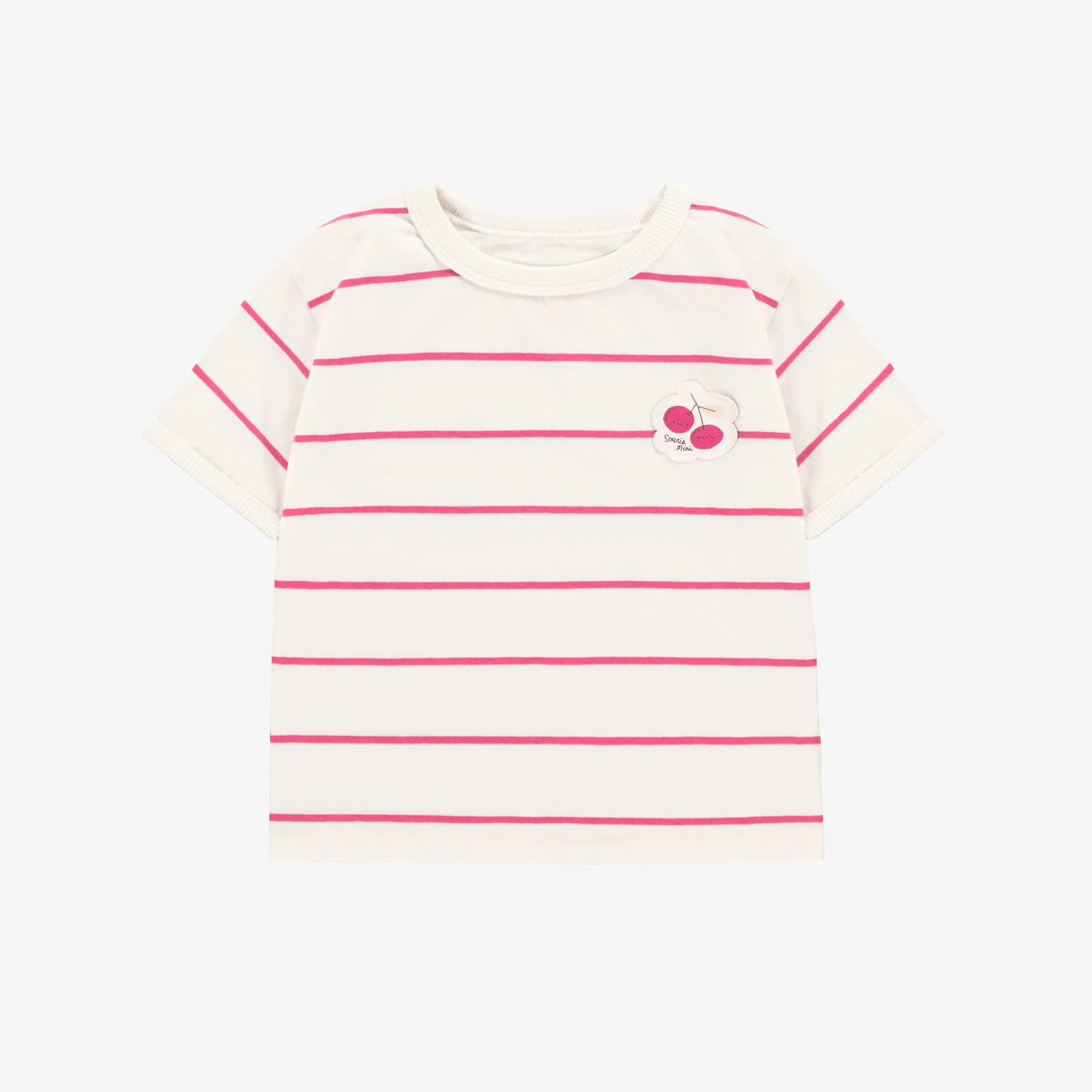 T-shirt à manches courtes rose et blanc avec rayure, Bébé || White and pink short sleeves T-shirt with stripes, Baby