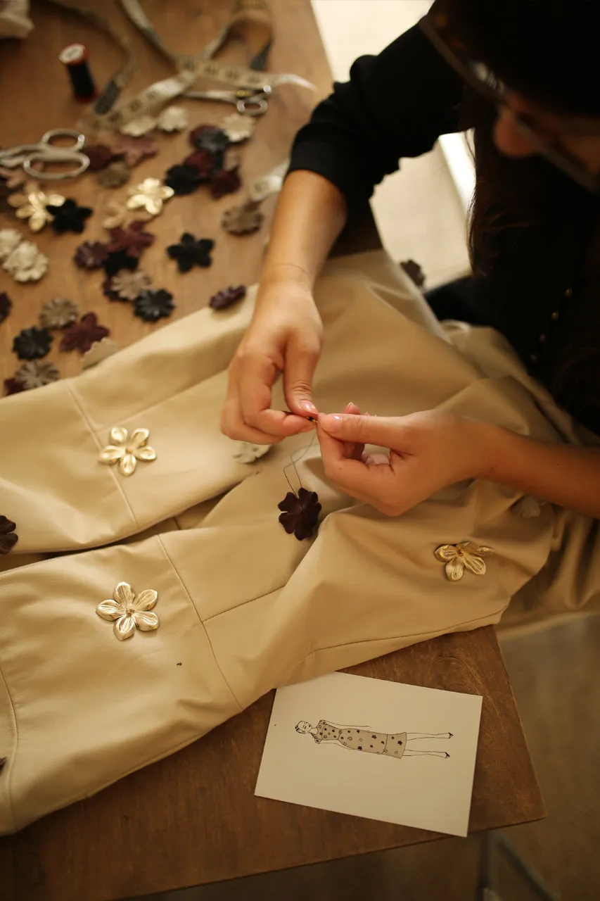 Tailored Sheath Dress with Leather Floral Applique